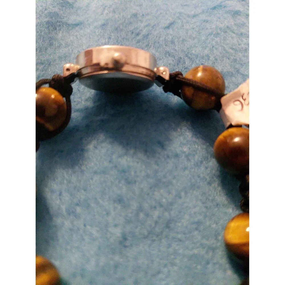 NEW GENEVA BRAIDED TIGERS EYE And Quartz Design WATCH ADJUSTABLE